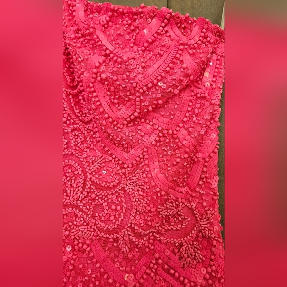 PRIMAVERA Couture One Shoulder Beaded Cocktail Dress In Neon Pink. Size 2 - Picture 12 of 15